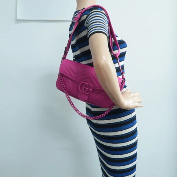 100% Authentic GUCCI GG Marmont Fuchsia Leather Shoulder Bag 1595-101324 - Picture 12 of 12